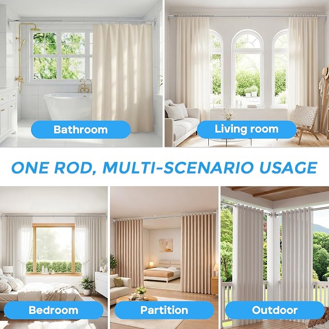 AIZESI 41-100 Inch Heavy Duty Silver Tension Curtain Rod - Image 7