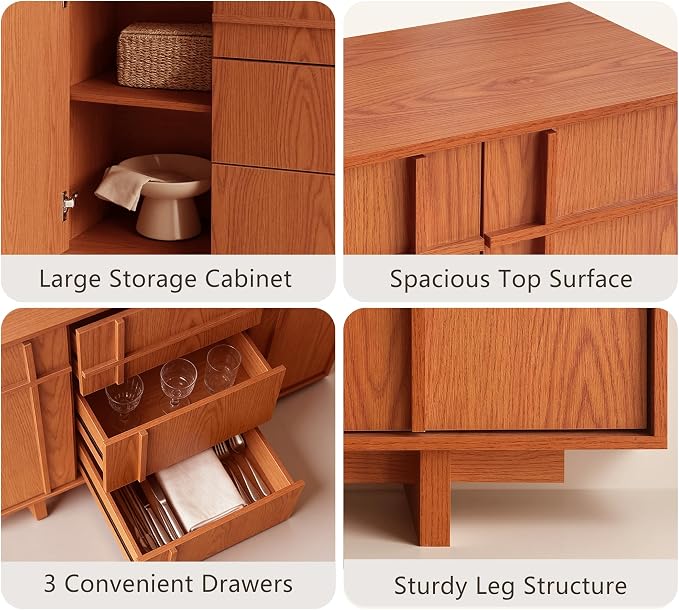 Sideboard Buffet Cabinet with Storage, 47.2" Large Sideboard with 2 Doors & 3 - Image 4