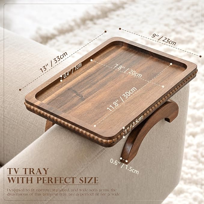 Acacia Wood Couch Tray with Beaded Edge - Image 2
