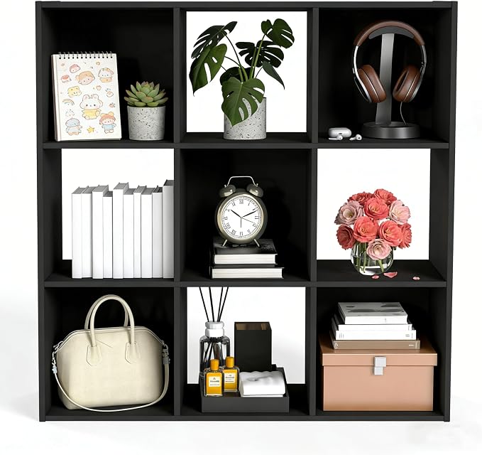 Simple Deluxe 9 Cube Storage Organizer, 3 Tier Stackable Bookshelf, Open Cube by SimpleDeluxe