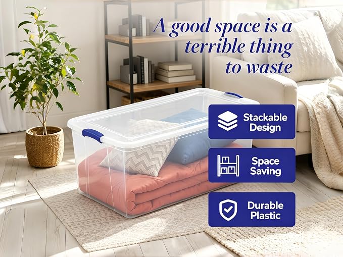 Clothes Storage Bins​ with Lids, 2 Pack, 105 Quart Clear Plastic Containers - Image 4