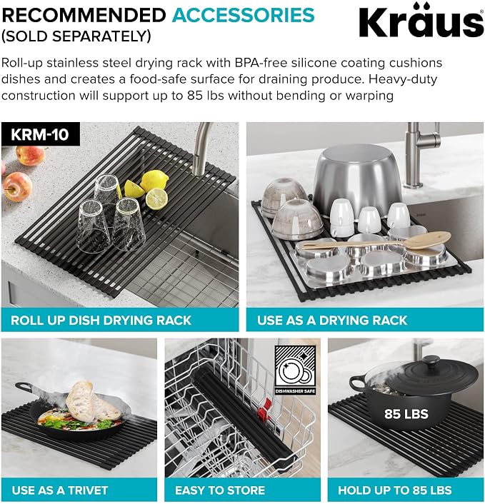 KRAUS Dex 25-Inch Undermount Single Bowl TRU16 Gauge Stainless Steel Kitchen - Image 2