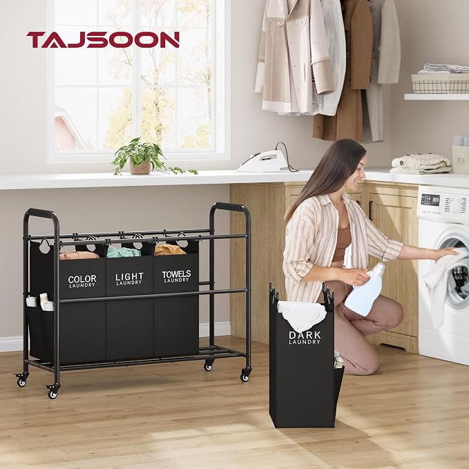 Tajsoon 4 Bag Laundry Sorter Cart, 4 Section Laundry Hamper Sorter - Image 2