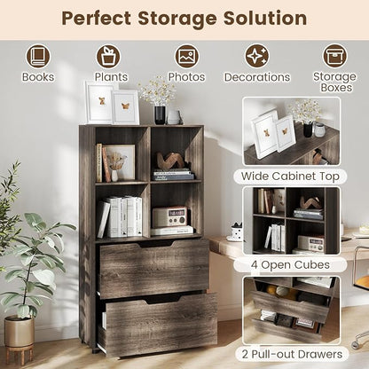GOFLAME 4-Tier Bookcase with 2 Drawers, 51” Tall Bookshelf with 4-Cube Open - Image 4