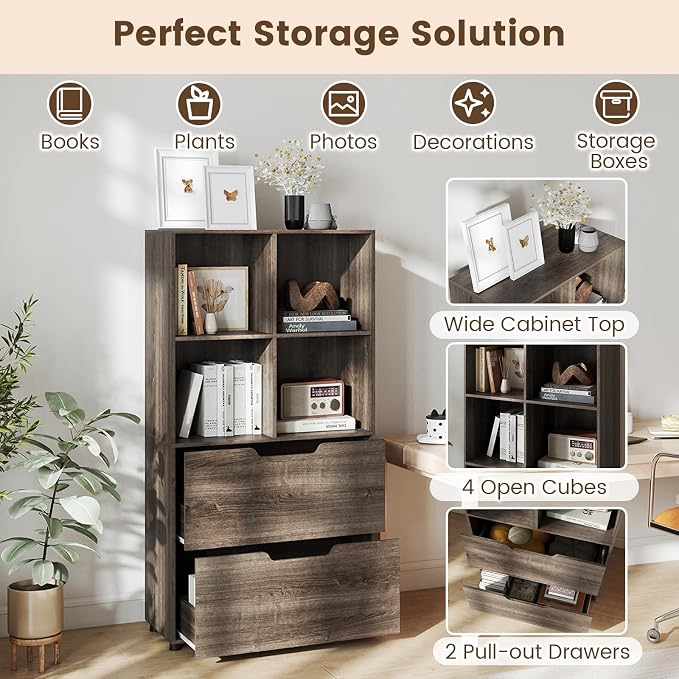 GOFLAME 4-Tier Bookcase with 2 Drawers, 51” Tall Bookshelf with 4-Cube Open - Image 4