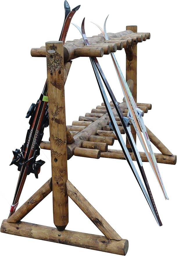 17-Place Freestanding Log Ski Rack Holder, Indoor & Outdoor Snowboard Racks - Image 6