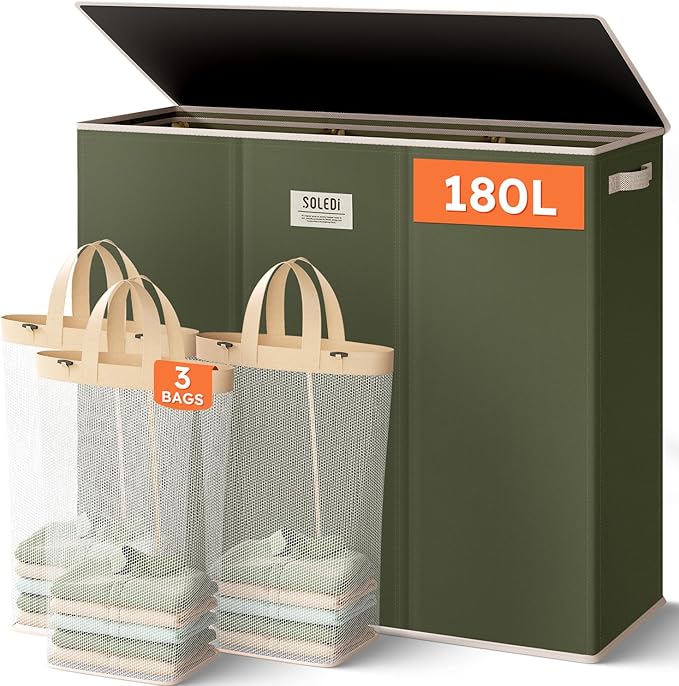 SOLEDI 180L 3-Section Laundry Hamper by SOLEDI
