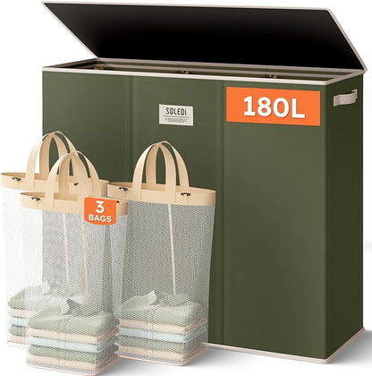 SOLEDI 180L 3-Section Laundry Hamper by SOLEDI