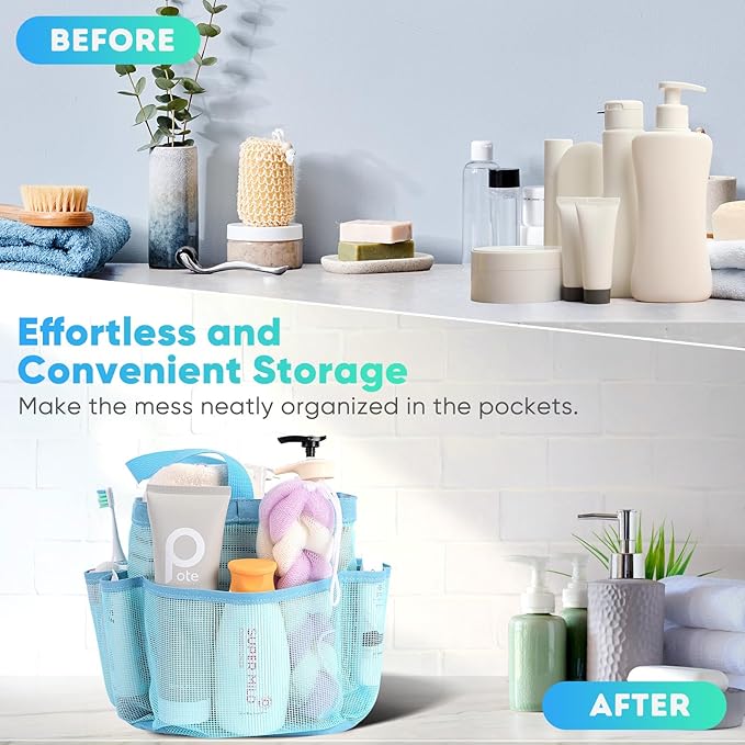 EUDELE Mesh Shower Caddy Portable, 8-Pocket Large Capacity, Quick Dry, Easy - Image 7