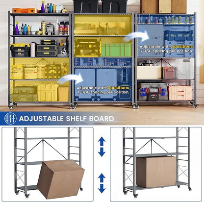 ALANNG 40" W Foldable 5-Tier Storage Shelves on Wheels Adjustable | Removable - Image 3