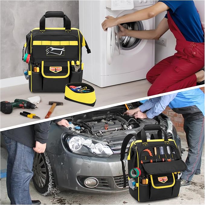 Tool Bag Backpack with Zipper Pouch and Magnetic Attraction Area, Heavy-Duty - Image 9