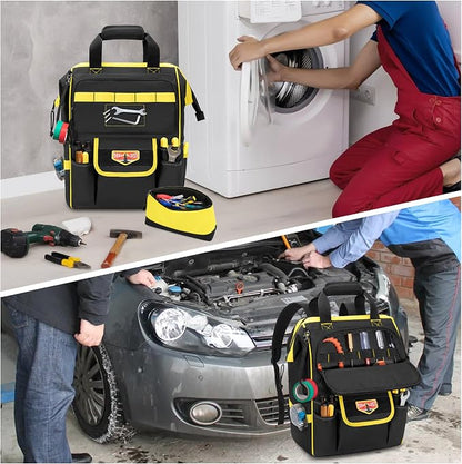 Tool Bag Backpack with Zipper Pouch and Magnetic Attraction Area, Heavy-Duty - Image 9