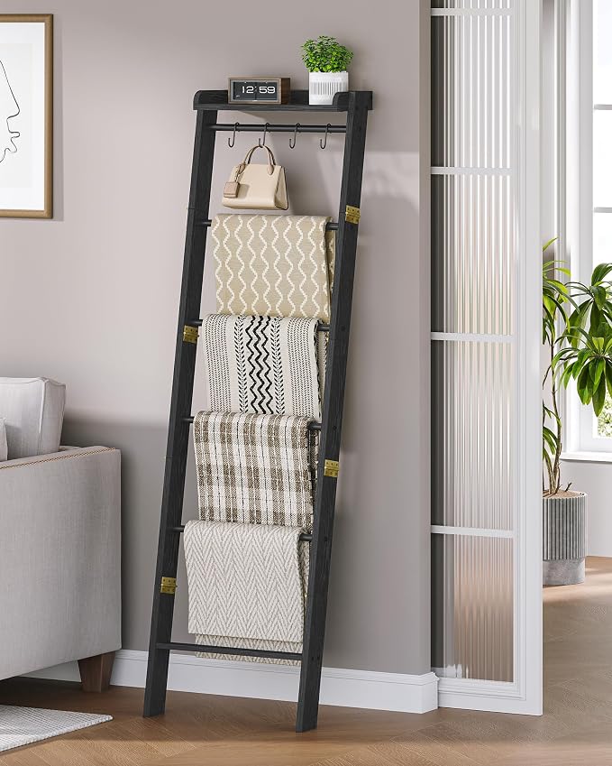 Blanket Ladder Shelf, Decorative Quilt Rack, 7-Tier Farmhouse Ladder Holder - Image 3