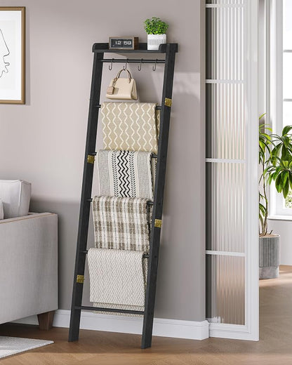 Blanket Ladder Shelf, Decorative Quilt Rack, 7-Tier Farmhouse Ladder Holder - Image 3
