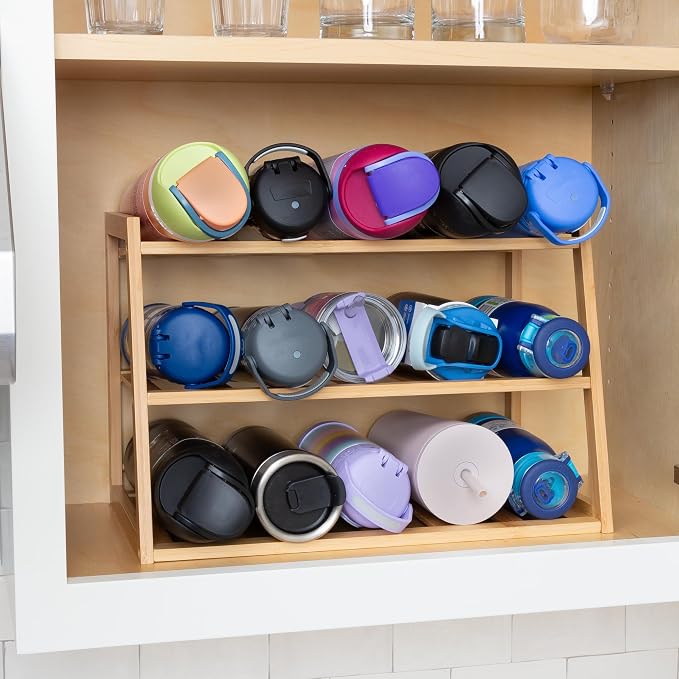 Honey-Can-Do 3-Tier Bamboo Water Bottle Organizer Rack - Image 5