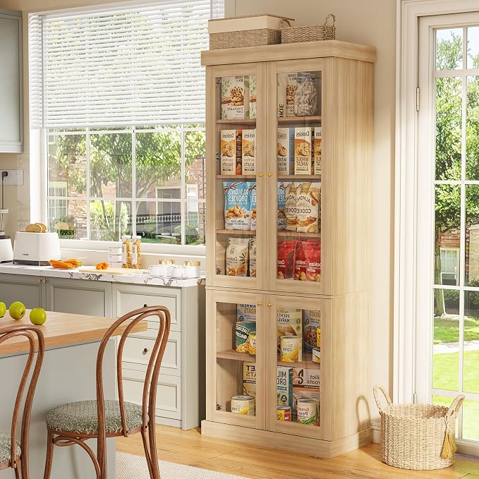 ivaniti 70.8" Bookshelf with Glass Doors, Farmhouse Modular Bookcase with - Image 4