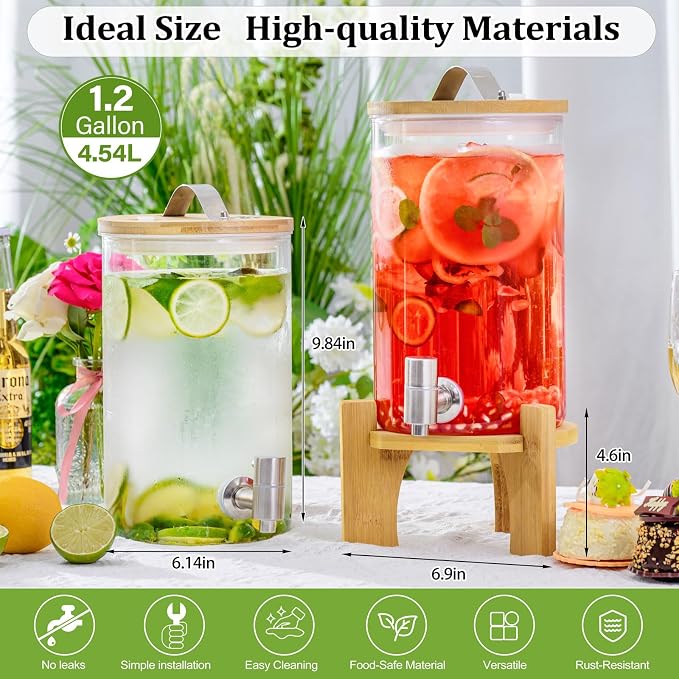 1.2 Gallon Large Glass Drink Dispenser - Image 4