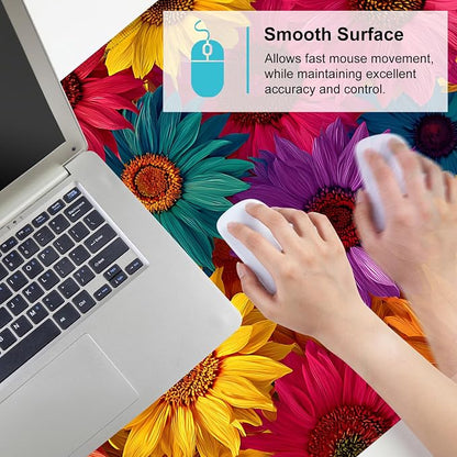 Colorful Floral Mouse Pad – Large Extended Desk Mat 35.43 x 15.75 in – Bright - Image 6