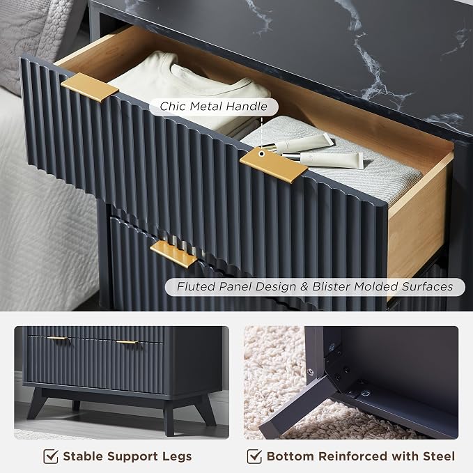 T4TREAM Fluted 3 Drawer Dresser, Curved Profile Design, Wood Drawer Organizer - Image 6