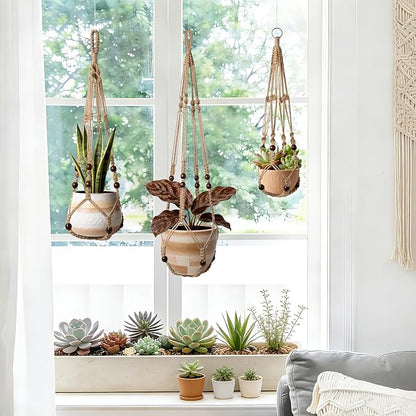 LEWESU 3 Pack Jute Macrame Plant Hanger Indoor 3 Different Sizes Hanging - Image 2