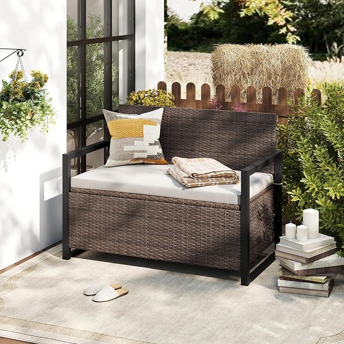 RELAX4LIFE Wicker Outdoor Bench - Image 2