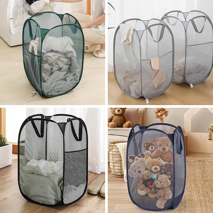 4Pcs Pop Up Laundry Basket Set，Collapsible Pop Up Hamper in 4 Colors, Mesh - Image 5