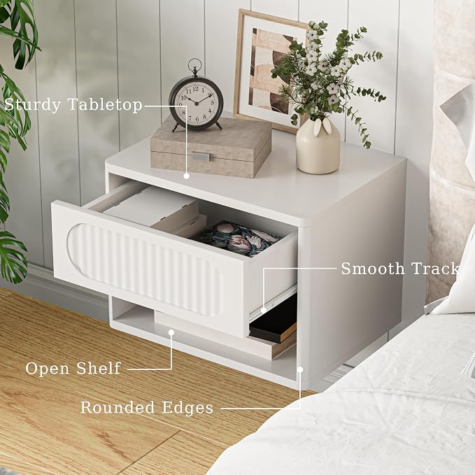 Floating Nightstands with Drawer Set of 2, Modern Wall Mounted Bedside Tables - Image 5