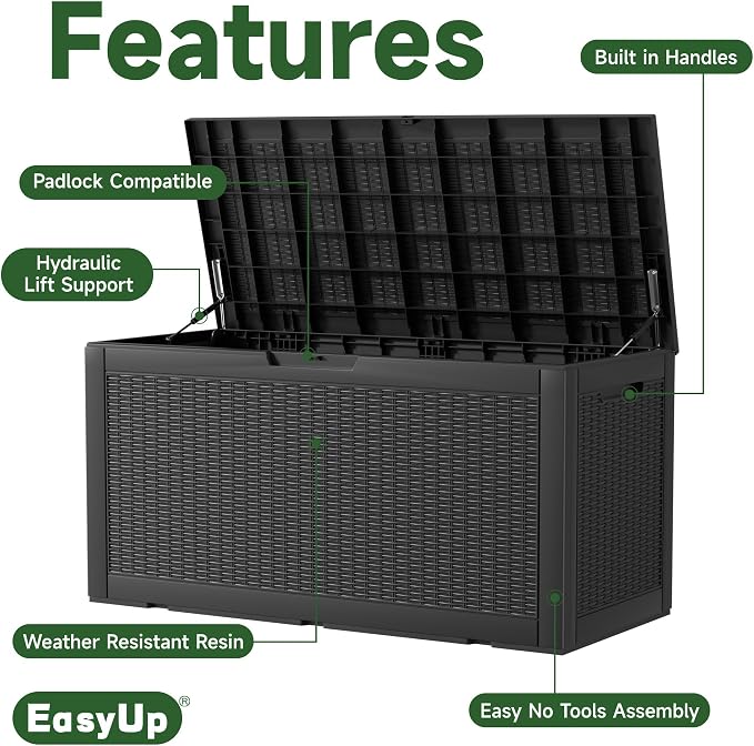 120 Gallon Waterproof Resin Outdoor Storage Box, Weatherproof Outdoor Bin - Image 3