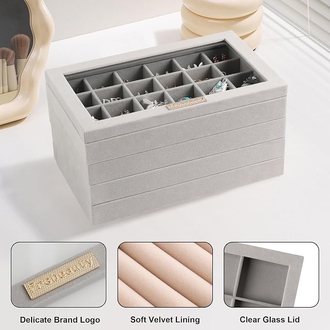Frebeauty Stackable Jewelry Trays, Removable Glass Lid, Drawer Inserts - Image 5
