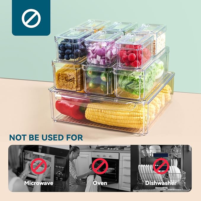 10 Pack Clear Fridge Organizer, Stackable Refrigerator Organizer Bins - Image 5