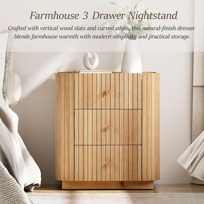 COZAYH Farmhouse 3 Drawer Wood Nightstand - Image 4