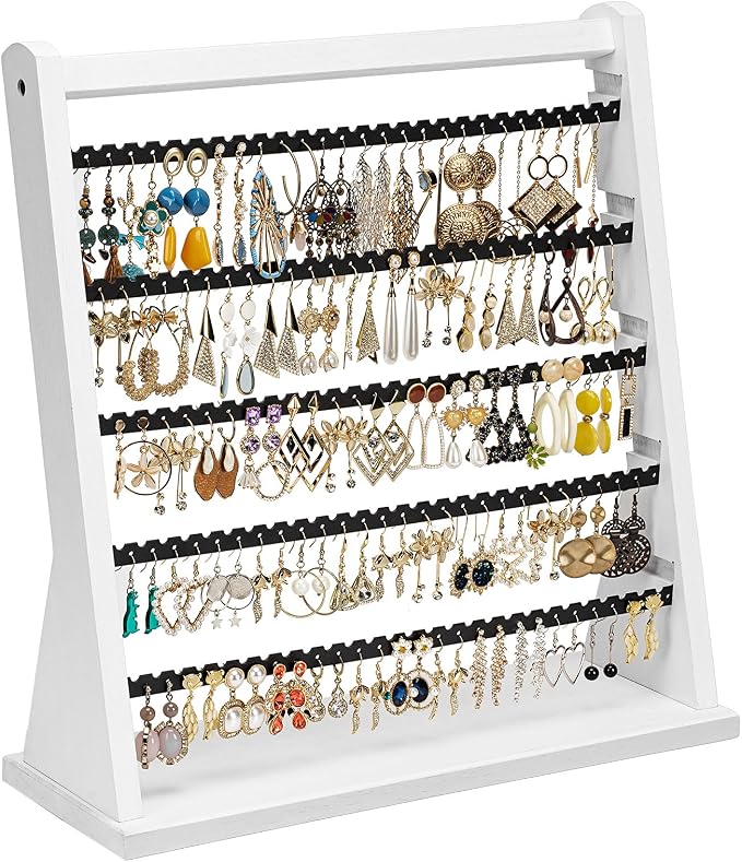 Poyilooo Earring Holder Organizer, Rustic Wood Earring Holder Stand, 5 Layer by Poyilooo