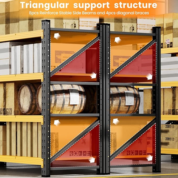 60" Wide Garage Shelving Heavy Duty, 4 Tier Tall Steel Industrial Shelving - Image 9