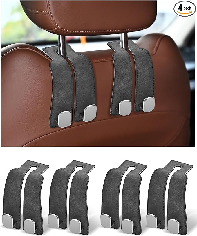 Headrest Hooks for Car, 4 Pack Car Seat Back Organizer Storage Hook, Double by LQLAN