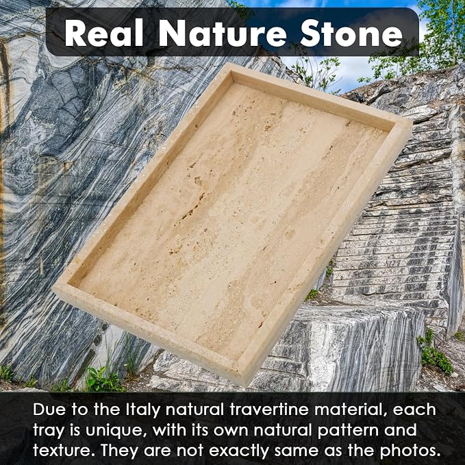 Real Natural Travertine Tray for Bathroom, Kitchen and Desktop, Rectangle - Image 8