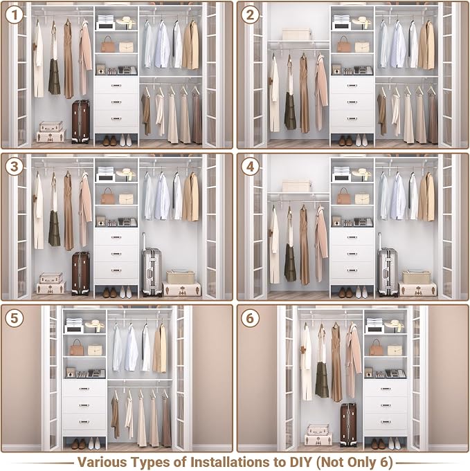Closet System with 3 Drawers - 8FT Wood Closet Organizer with 3 Shelving Tower - Image 5