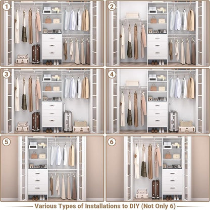 Closet System with 3 Drawers - 8FT Wood Closet Organizer with 3 Shelving Tower - Image 5
