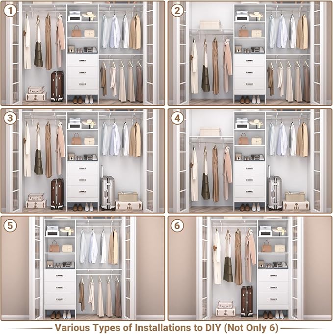 Besiost Closet System with Drawer - 8FT Wood Closet Organizer System with 3 - Image 5