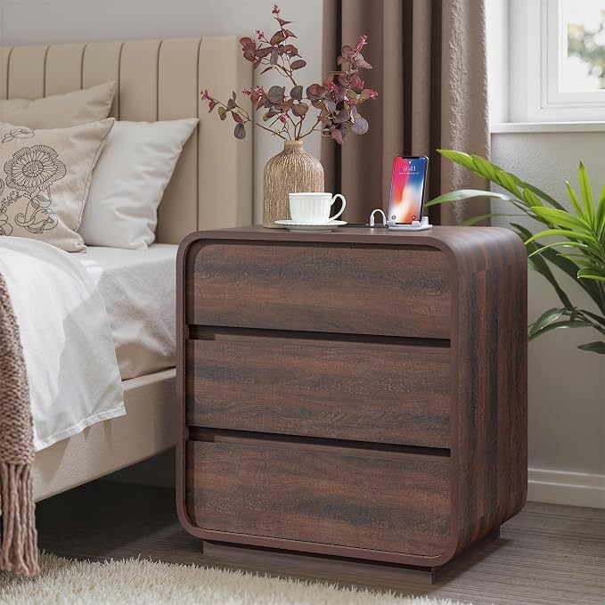 Modern Nightstand Set of 2, 23.2" Wide Wood Bedside Table - Image 2