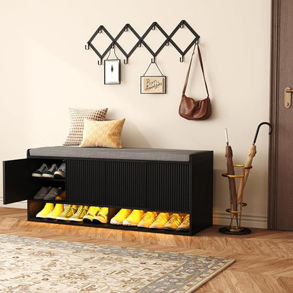 HOMEFORT 47.2" Fluted Shoe Storage Bench, Entryway Bench by HOMEFORT