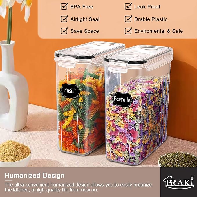 PRAKI 5PCS Cereal Containers Storage Set, BPA Free Airtight Food Storage - Image 3