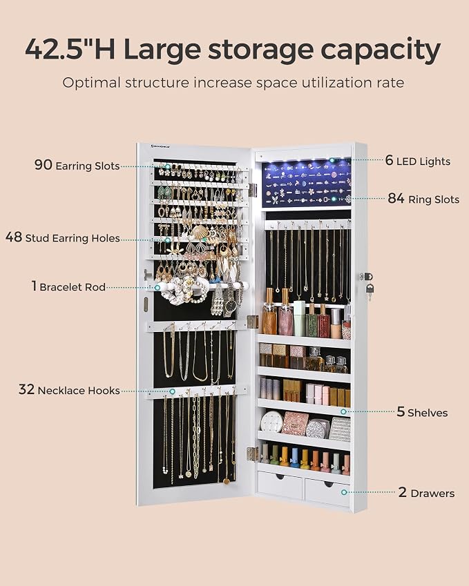 SONGMICS Hanging Jewelry Cabinet, Wall-Mounted Cabinet - Image 4