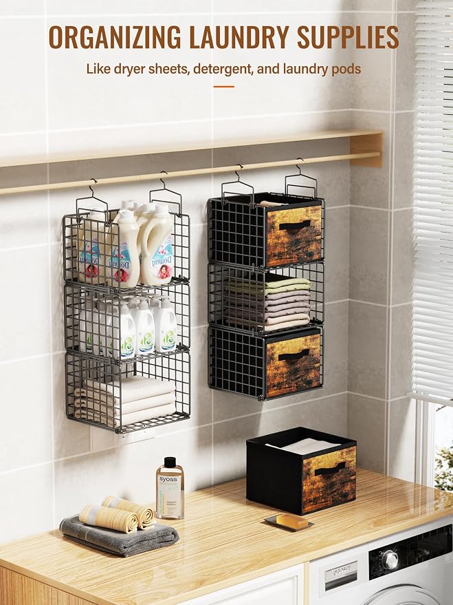 Closet Hanging Organizer with Drawers, 6 Tier Metal Closet Organizers and - Image 6