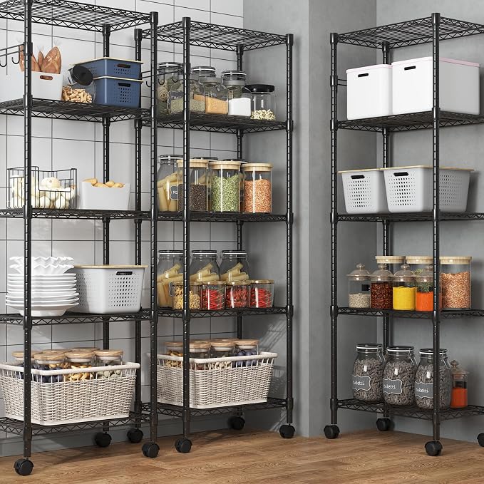 Homdox 5 Tier Wire Shelving Unit on Wheels, Adjustable Storage Racks and - Image 6