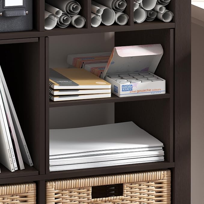 Furinno Cubicle H-Shelf Cube Insert, 2-Tier Cube Organizer, Dark Oak | 12.9W x - Image 4