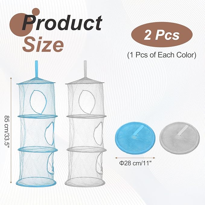 uxcell 2Pcs Mesh Hanging Storage Basket, Light Blue - Image 2