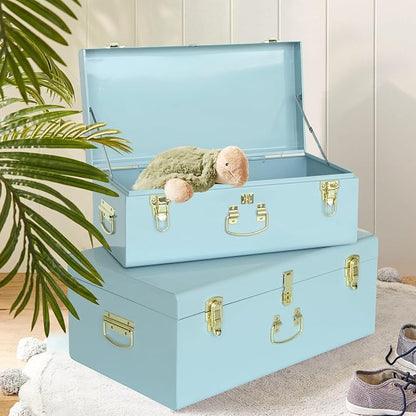 Vixdonos Metal Trunk Decorative Storage Box Set of 2 College Dorm Chest - Image 5