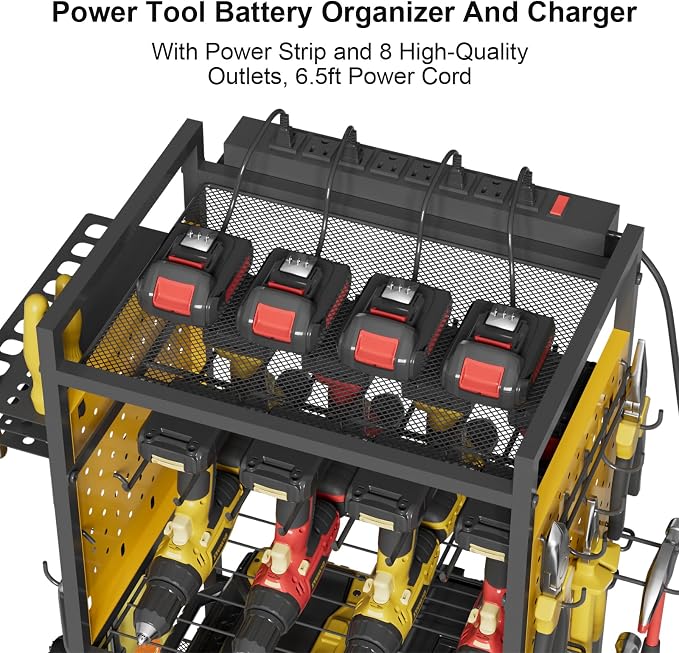 Power Tool Organizer Cart with Charging Station, Heavy Duty Garage Tool - Image 3
