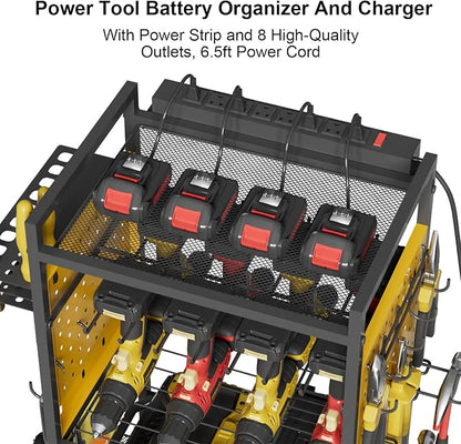 Power Tool Organizer Cart with Charging Station, Heavy Duty Garage Tool - Image 3