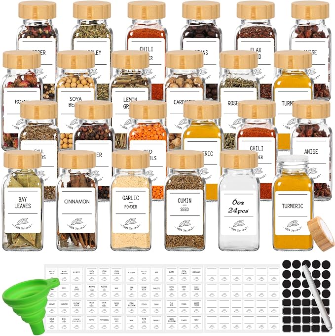 24 Pack 6 oz Glass Spice Jars by Keketin